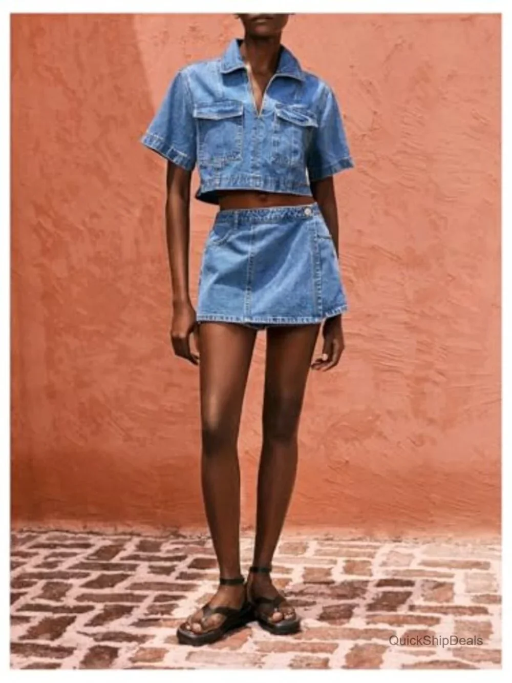Low Rise Jean Shorts Skort Wrap Mini Button Front Y2K Denim Jorts